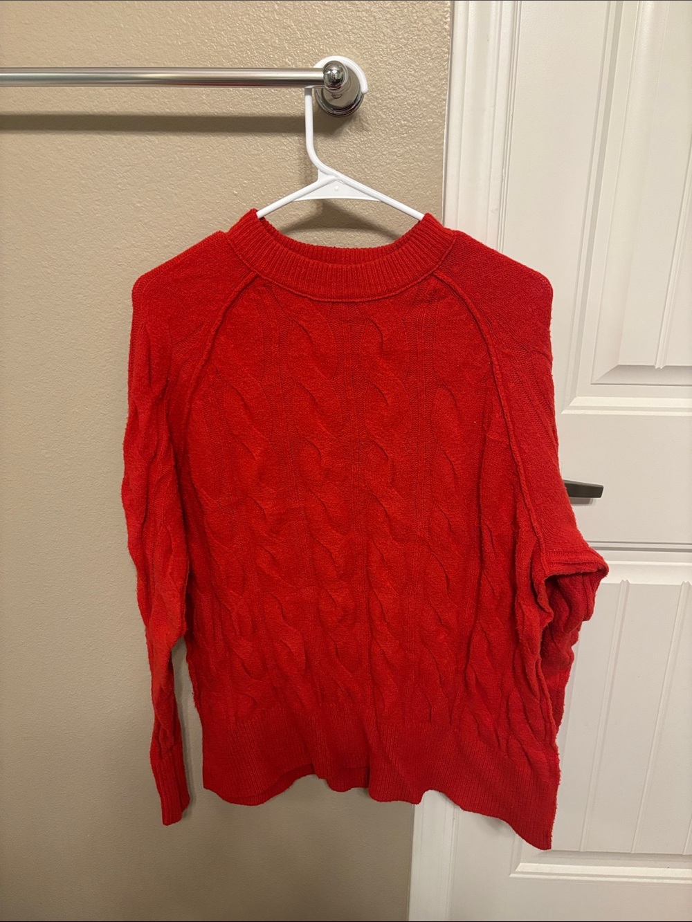 aerie Red Cable Crewneck Sweater